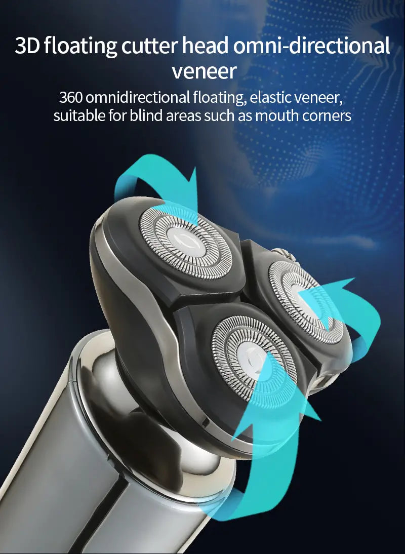 Cordless Rechargeable 3D Rotary Electric Shaver for Men