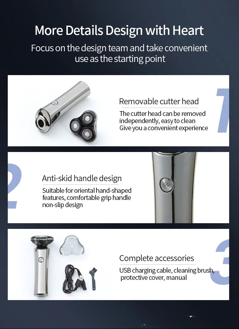 Cordless Rechargeable 3D Rotary Electric Shaver for Men