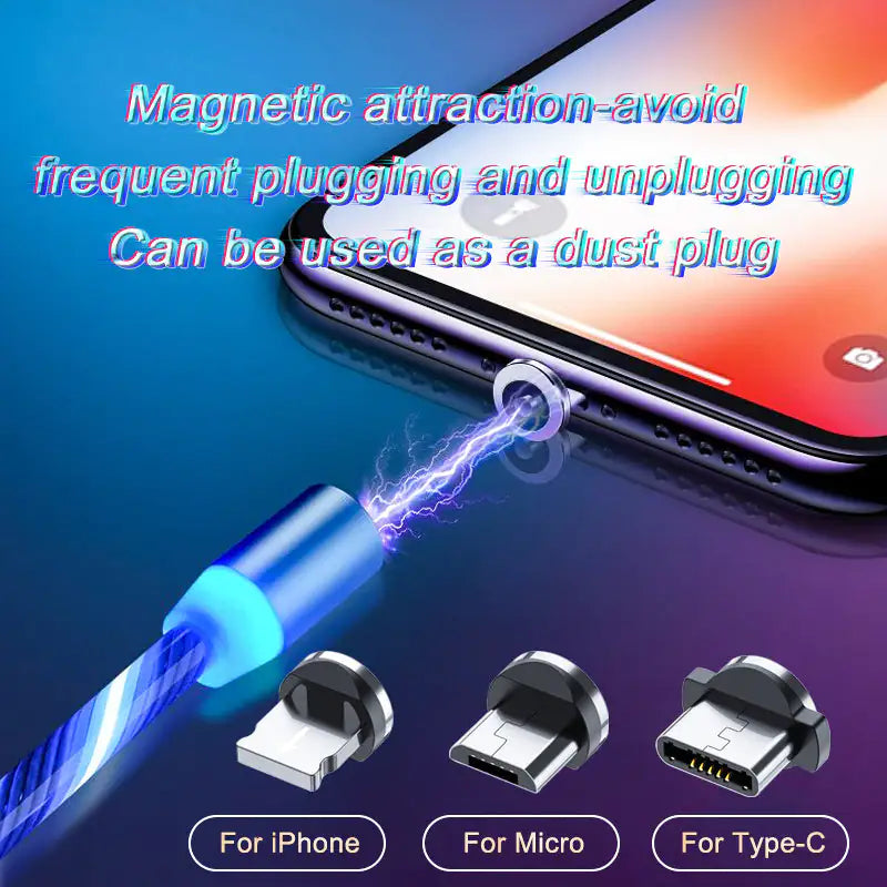 Cable de Carga Magnética Streamer Cable de Carga Rápida Lighting Cable Micro USB LED Cargador Magnético Tipo-C