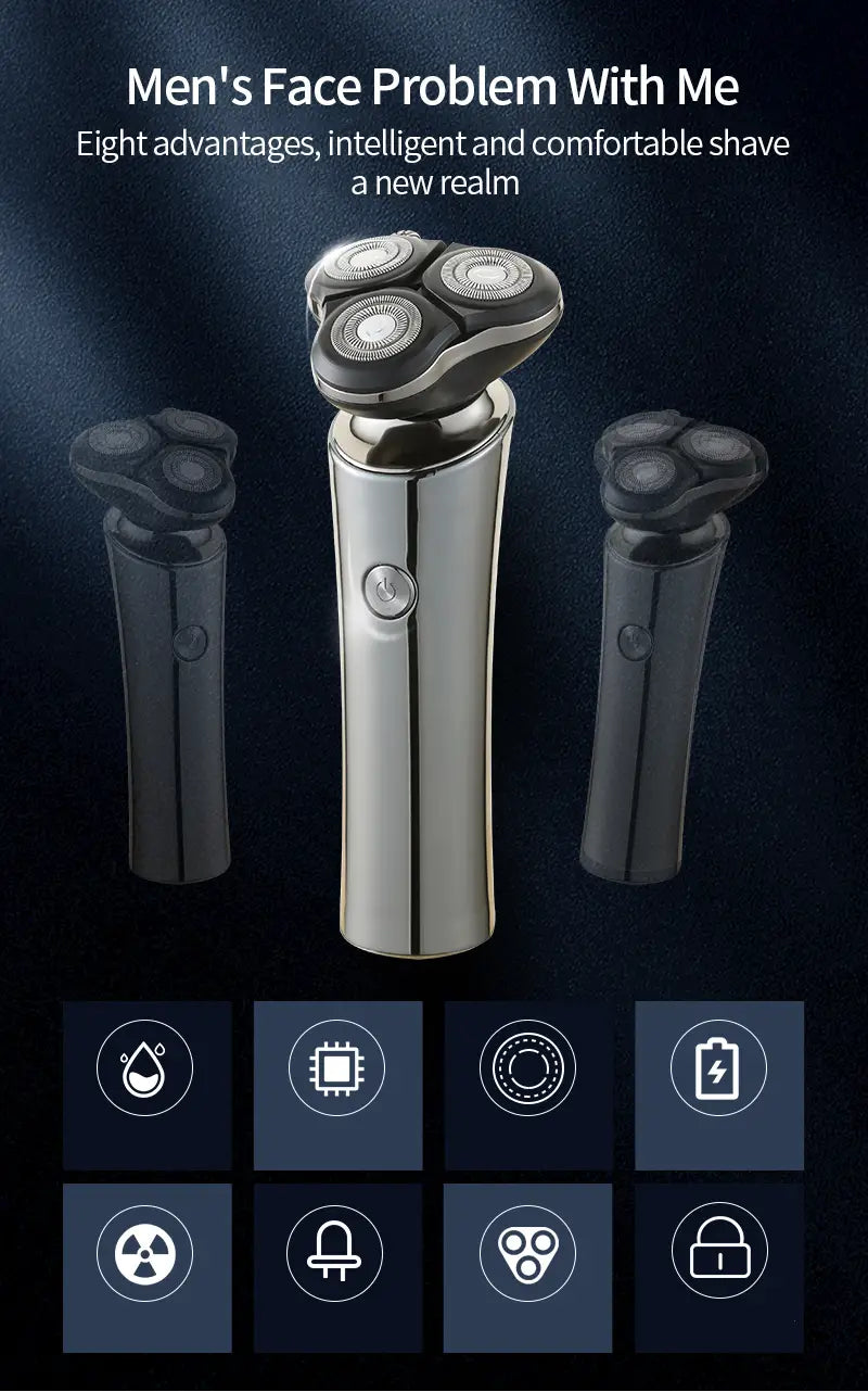 Cordless Rechargeable 3D Rotary Electric Shaver for Men