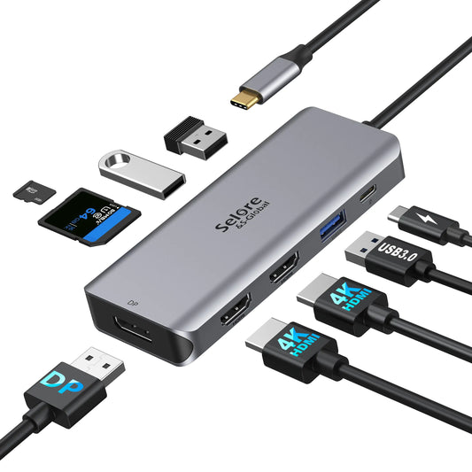 USB C Docking Station Dual Monitor 9 in 1 USB C Triple Display Docking Station to Dual HDMI Adapter Displayport SD TF Card Reader 2USB 2.0 1 USB 3.0 100W PD for USB C Thunderbolt 3 Laptops