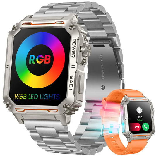 Reloj Inteligente para Hombres con Rastreador de Actividad: Pantalla Táctil de 1.91" Smartwatch con Luces LED RGB para Responder/Hacer Llamadas, Podómetro, Monitor de Ritmo Cardíaco, Presión Arterial, Impermeable para Android iOS