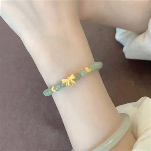 14k Gold Bow and Tian Qingyu Bracelet