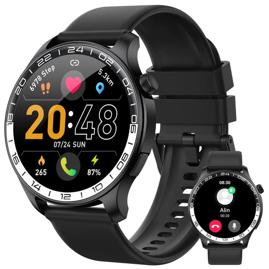 Reloj Inteligente de 1.43" para Hombres y Mujeres (Responder/Hacer Llamadas) Rastreador de Actividad Física con Más de 110 Modos Deportivos, IP68 a Prueba de Agua, Podómetro SpO2, Monitor de Ritmo Cardíaco y Sueño para Android iOS