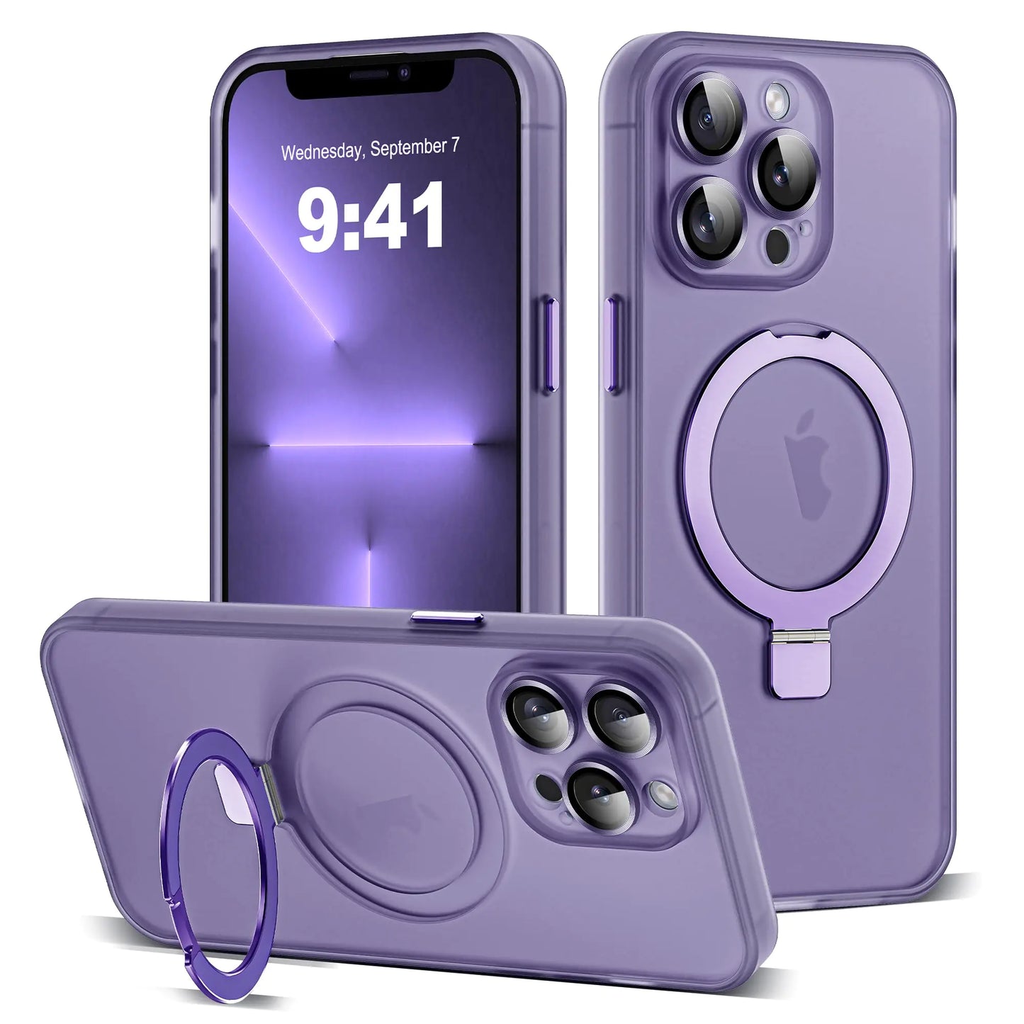 Funda para iPhone 11 con Soporte de Anillo Magnético Invisible [Protección Completa para la Lente de la Cámara] [Compatible con Mag-Safe] Funda Fina Translúcida Mate de Grado Militar para iPhone 11 6.1", Rosa