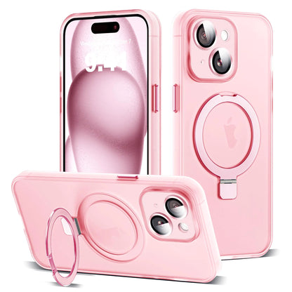 Funda para iPhone 11 con Soporte de Anillo Magnético Invisible [Protección Completa para la Lente de la Cámara] [Compatible con Mag-Safe] Funda Fina Translúcida Mate de Grado Militar para iPhone 11 6.1", Rosa