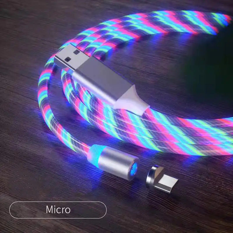 Cable de Carga Magnética Streamer Cable de Carga Rápida Lighting Cable Micro USB LED Cargador Magnético Tipo-C
