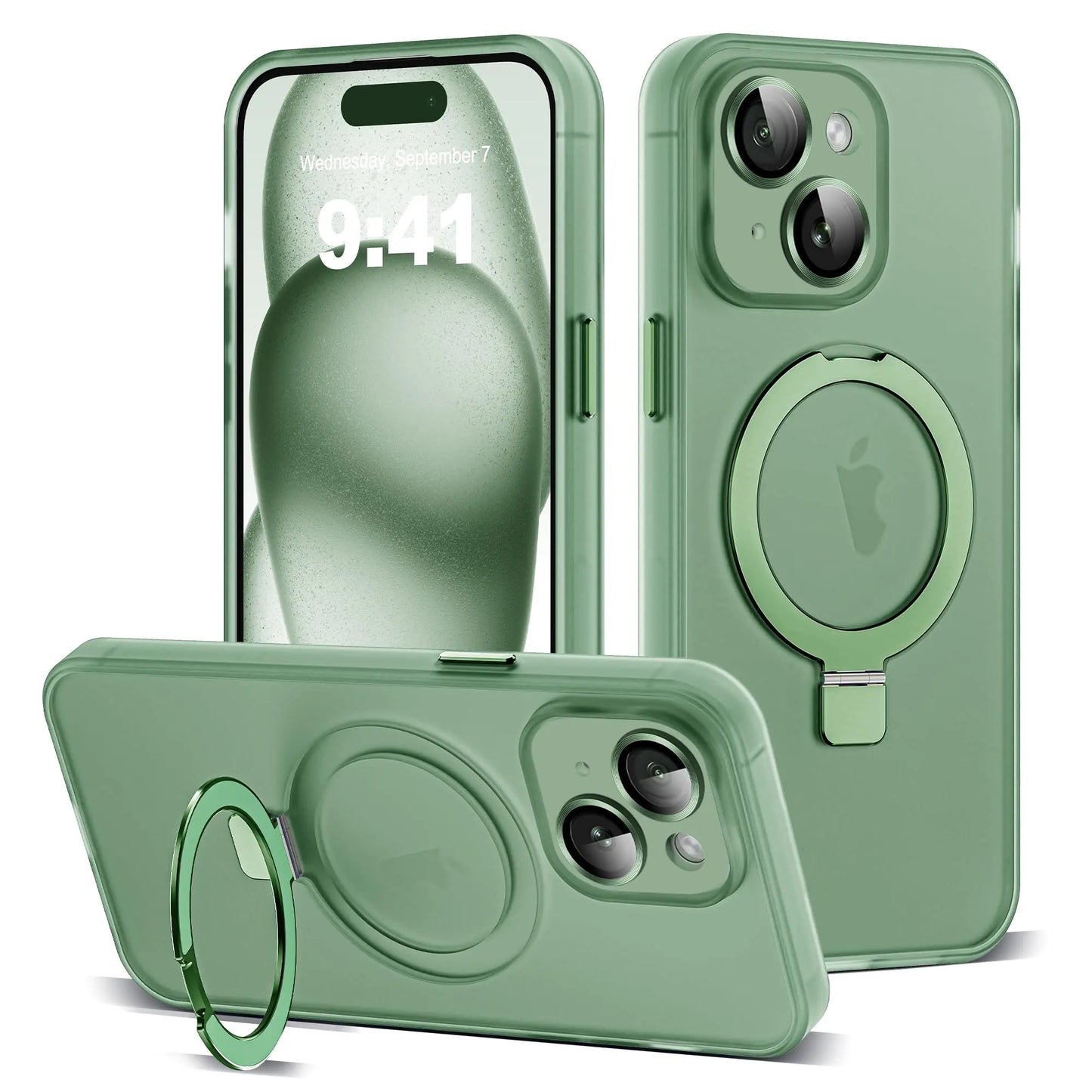 Funda para iPhone 11 con Soporte de Anillo Magnético Invisible [Protección Completa para la Lente de la Cámara] [Compatible con Mag-Safe] Funda Fina Translúcida Mate de Grado Militar para iPhone 11 6.1", Rosa