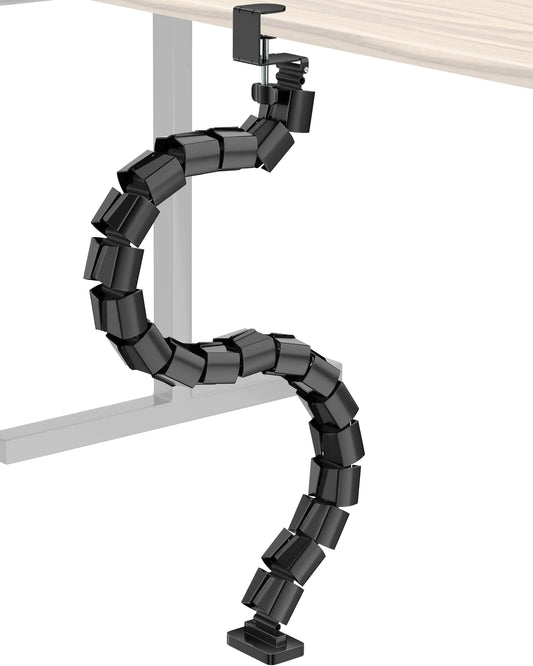 DeskLogics Clamp-On Vertebrae Cable Management Spine – Adjustable Length Cable Snake Flexible Cable Spine Cable Raceway Cable Management for Home Office Sit Stand Desk Workstation Cord Protection