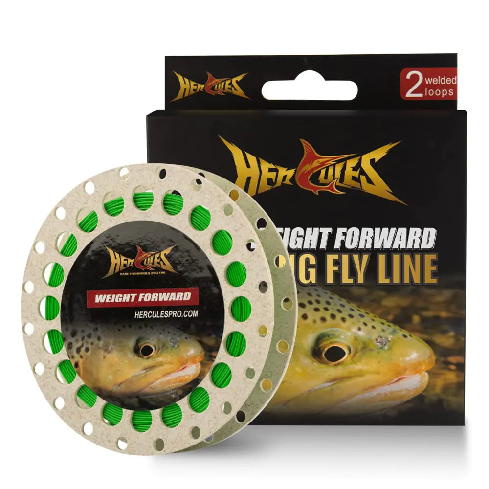 Línea de Pesca con Mosca HERCULES Flotante con Peso hacia Adelante y Doble Lazo Soldado, Verde Hierba WF7F 100FT