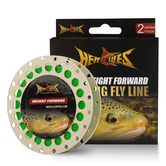 Línea de Pesca con Mosca HERCULES Flotante con Peso hacia Adelante y Doble Lazo Soldado, Verde Hierba WF7F 100FT