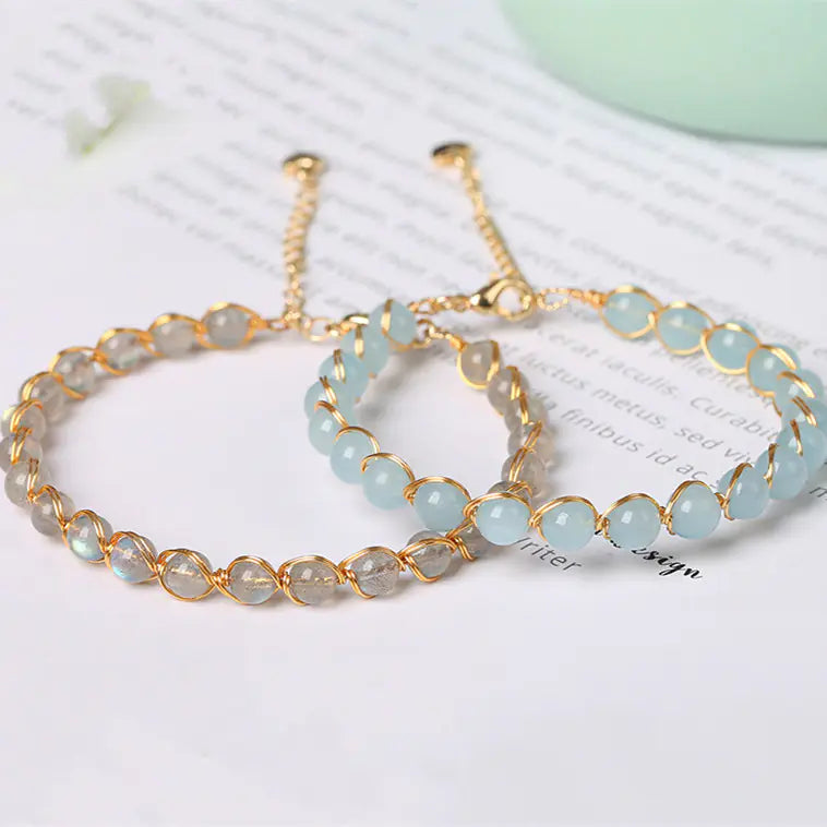 14K Gilded Winding Bracelet with Crystal Details
