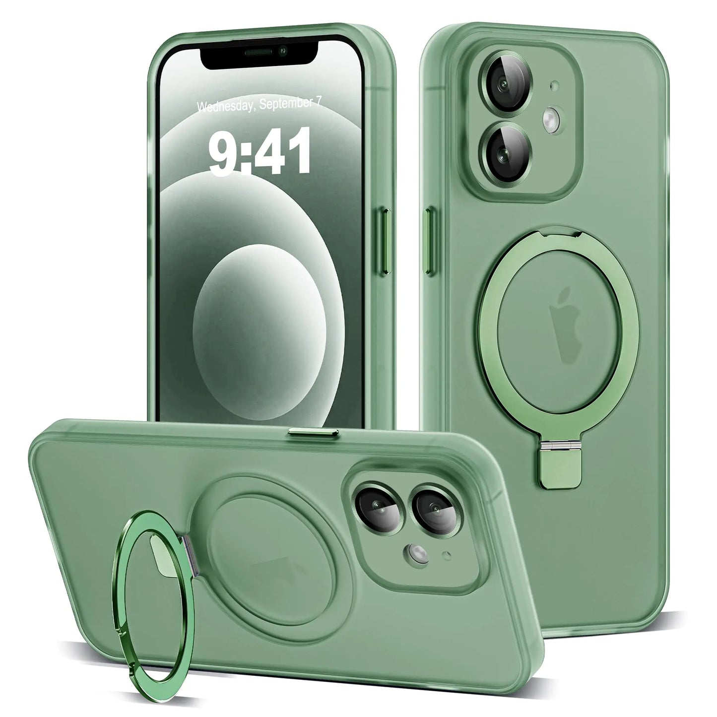 Funda para iPhone 11 con Soporte de Anillo Magnético Invisible [Protección Completa para la Lente de la Cámara] [Compatible con Mag-Safe] Funda Fina Translúcida Mate de Grado Militar para iPhone 11 6.1", Rosa