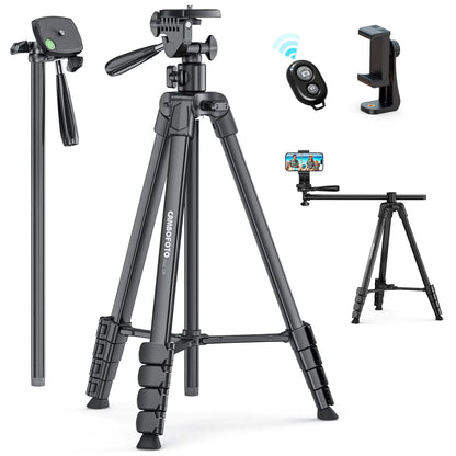 CAMBOFOTO Trípode para Teléfono de 73" con Palo Selfie Horizontal Elevado/Trípode de Viaje Grande con Control Remoto Inalámbrico y Soporte para iPhone, Compatible con Cámaras Sin Espejo/Compactas/GoPro, iPhone/Teléfonos Inteligentes