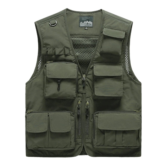 Chaleco Saukiee para Hombre Ligero, Ideal para Pesca, Viaje, Trabajo, Safari y Caza, con Bolsillos, Talla L