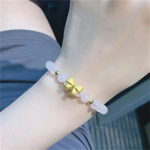 14k Gold Bow and Tian Qingyu Bracelet