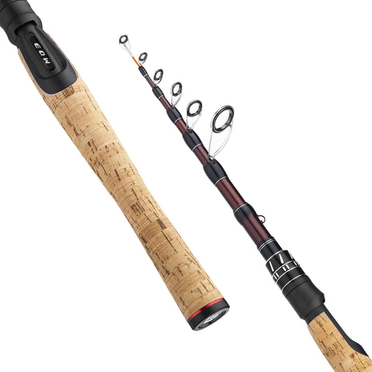 Cañas de Pescar Telescópicas Portátiles EOW XPEDITE Spinning & Casting 24T Carbon Blanks & Punta Sólida de Carbono Mango de Corcho Caña de Viaje Corta Plegable (Caña - Spinning/Acción Rápida/Potencia M 56")