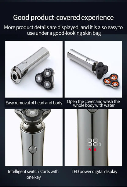Cordless Rechargeable 3D Rotary Electric Shaver for Men