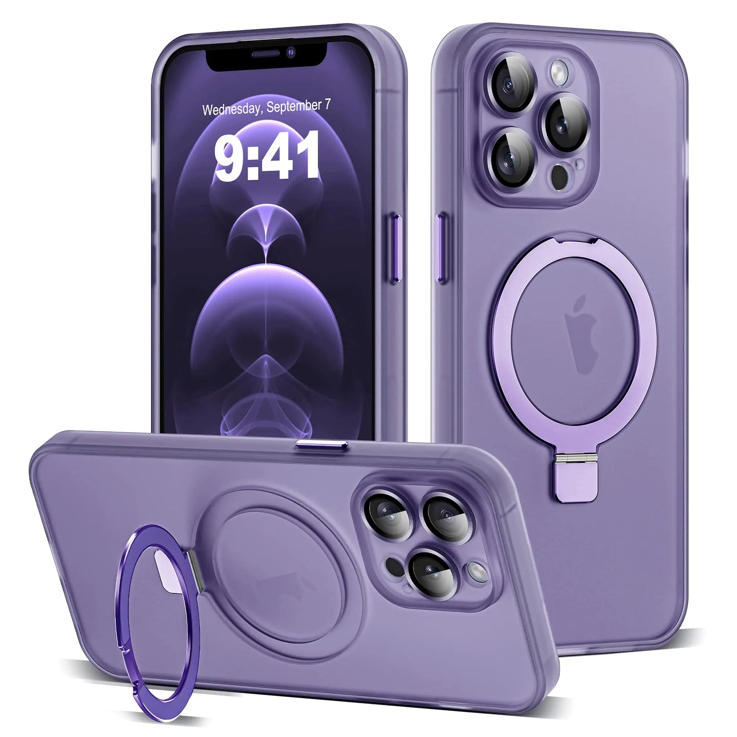Funda para iPhone 11 con Soporte de Anillo Magnético Invisible [Protección Completa para la Lente de la Cámara] [Compatible con Mag-Safe] Funda Fina Translúcida Mate de Grado Militar para iPhone 11 6.1", Rosa