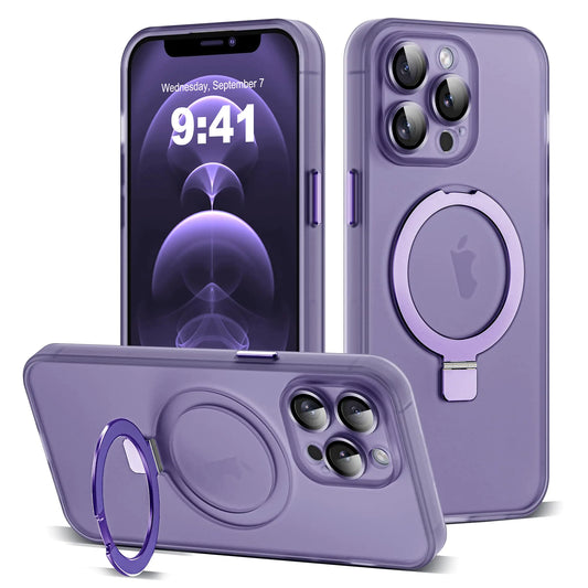 Funda para iPhone 11 con Soporte de Anillo Magnético Invisible [Protección Completa para la Lente de la Cámara] [Compatible con Mag-Safe] Funda Fina Translúcida Mate de Grado Militar para iPhone 11 6.1", Rosa