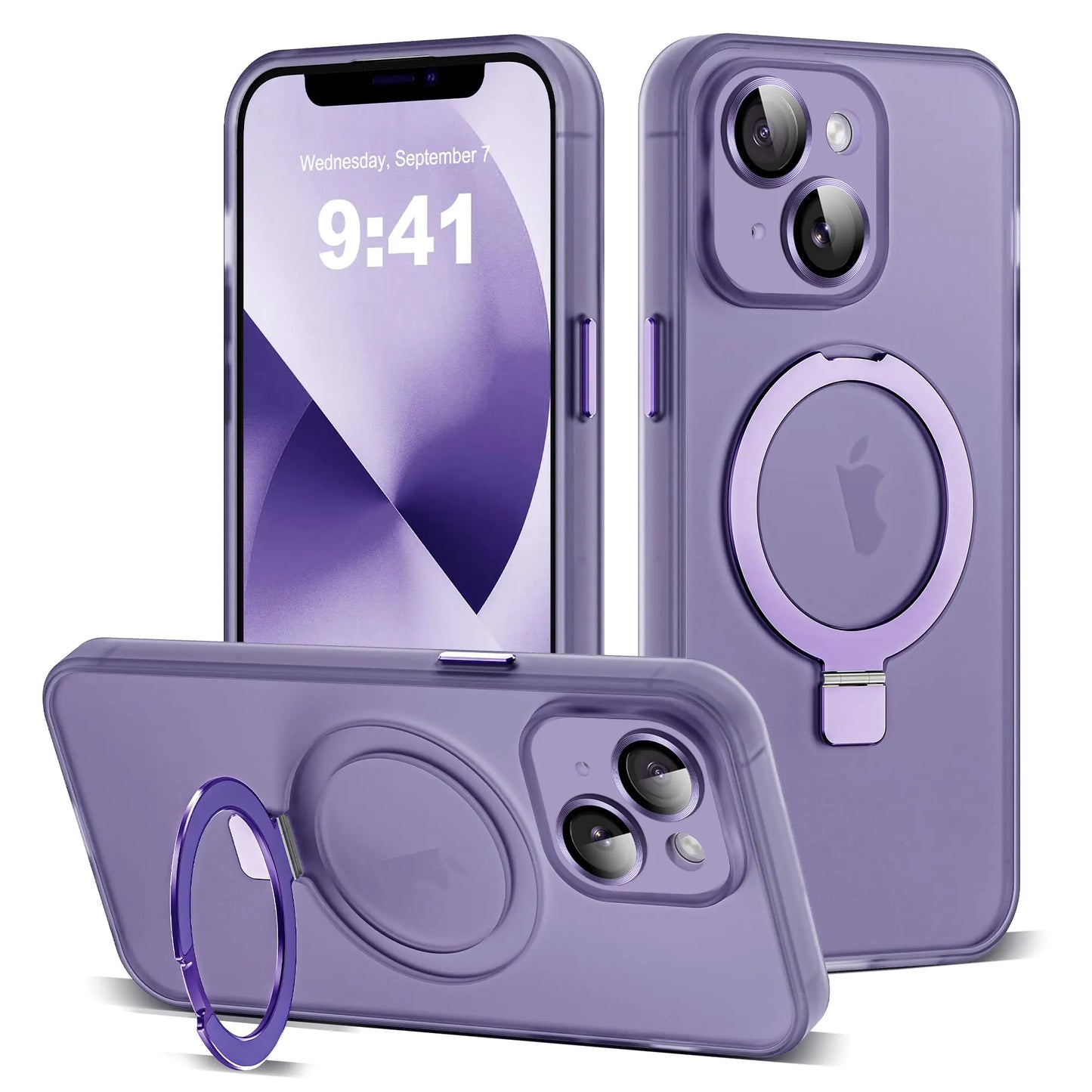 Funda para iPhone 11 con Soporte de Anillo Magnético Invisible [Protección Completa para la Lente de la Cámara] [Compatible con Mag-Safe] Funda Fina Translúcida Mate de Grado Militar para iPhone 11 6.1", Rosa