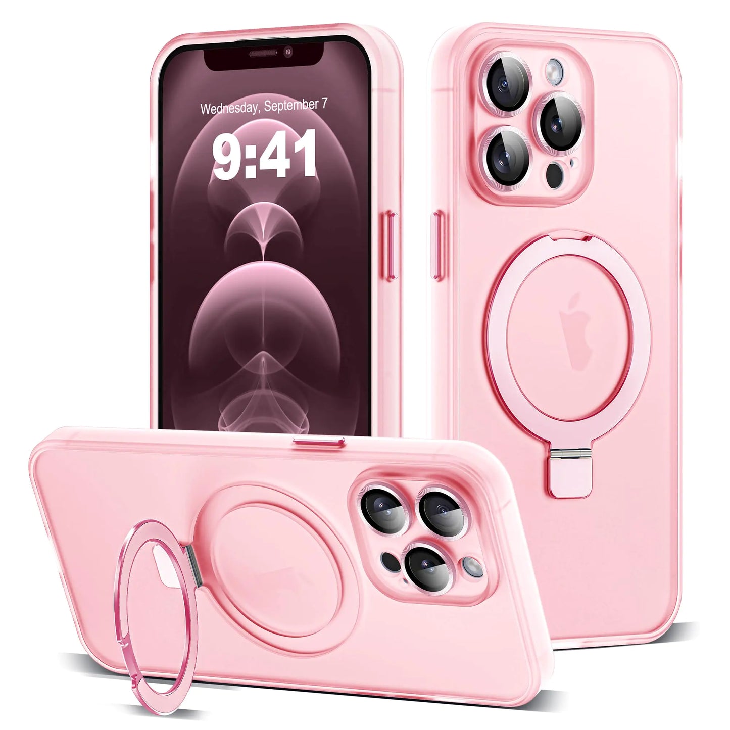 Funda para iPhone 11 con Soporte de Anillo Magnético Invisible [Protección Completa para la Lente de la Cámara] [Compatible con Mag-Safe] Funda Fina Translúcida Mate de Grado Militar para iPhone 11 6.1", Rosa