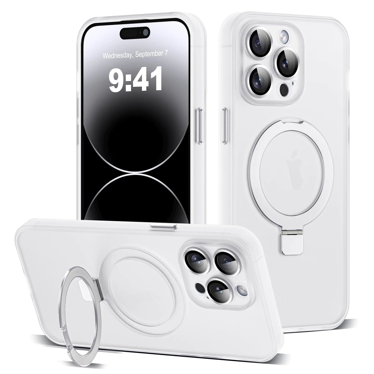 Funda para iPhone 11 con Soporte de Anillo Magnético Invisible [Protección Completa para la Lente de la Cámara] [Compatible con Mag-Safe] Funda Fina Translúcida Mate de Grado Militar para iPhone 11 6.1", Rosa