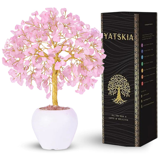YATSKIA Árbol de Cuarzo Rosa Árbol de Gemas Cristales Curativos y Piedras Árbol de Cristal de Cuarzo Regalos de Cumpleaños para Mamá Árbol de la Vida Decoración Regalos Únicos para Mujeres Decoraciones de Cristal