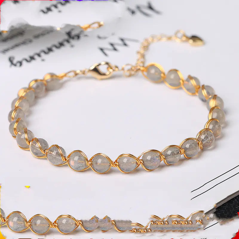 14K Gilded Winding Bracelet with Crystal Details