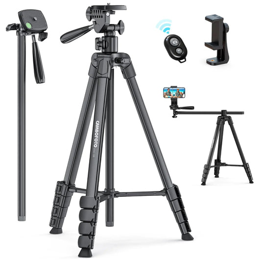 CAMBOFOTO Trípode para Teléfono de 73" con Palo Selfie Horizontal Elevado/Trípode de Viaje Grande con Control Remoto Inalámbrico y Soporte para iPhone, Compatible con Cámaras Sin Espejo/Compactas/GoPro, iPhone/Teléfonos Inteligentes