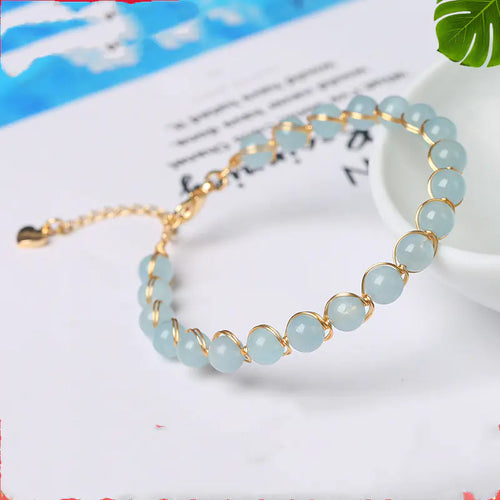 14K Gilded Winding Bracelet with Crystal Details