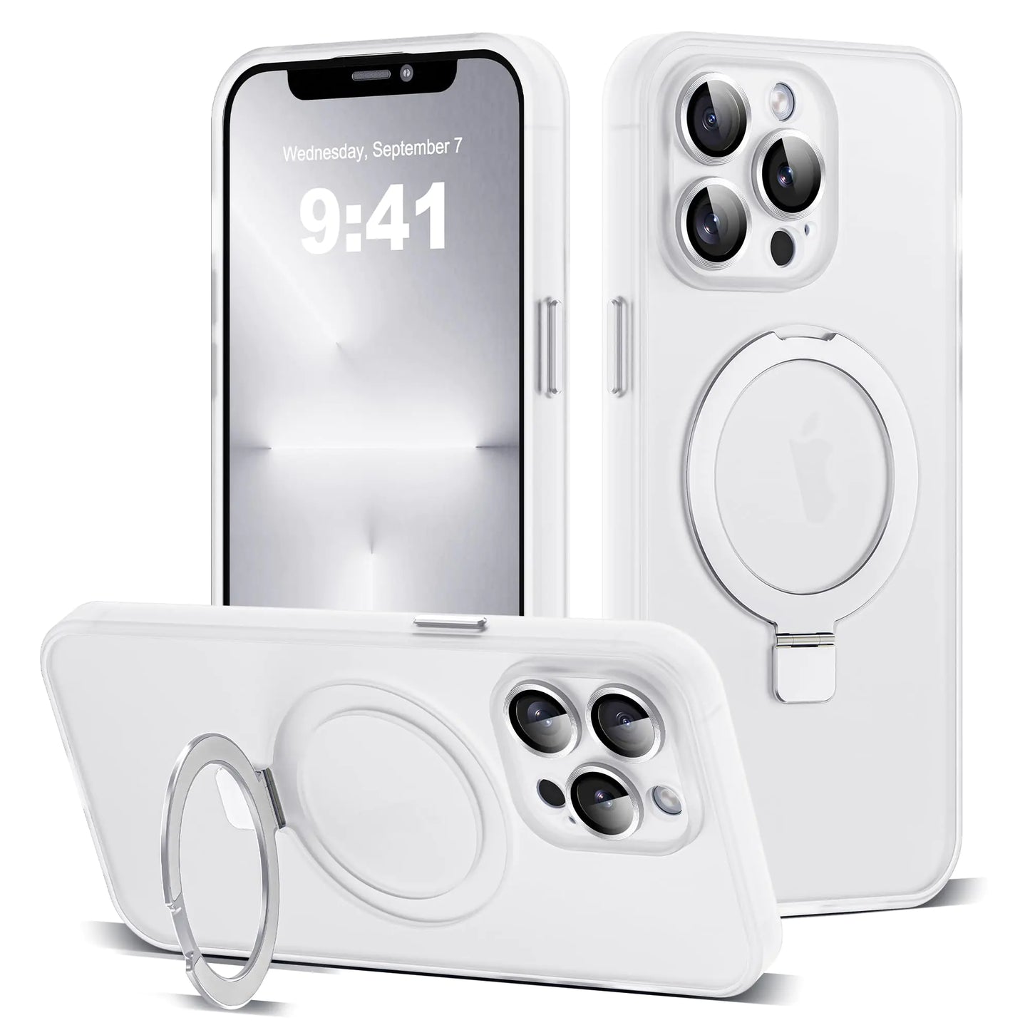 Funda para iPhone 11 con Soporte de Anillo Magnético Invisible [Protección Completa para la Lente de la Cámara] [Compatible con Mag-Safe] Funda Fina Translúcida Mate de Grado Militar para iPhone 11 6.1", Rosa
