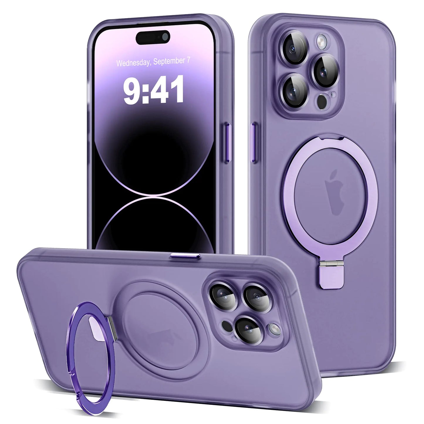 Funda para iPhone 11 con Soporte de Anillo Magnético Invisible [Protección Completa para la Lente de la Cámara] [Compatible con Mag-Safe] Funda Fina Translúcida Mate de Grado Militar para iPhone 11 6.1", Rosa